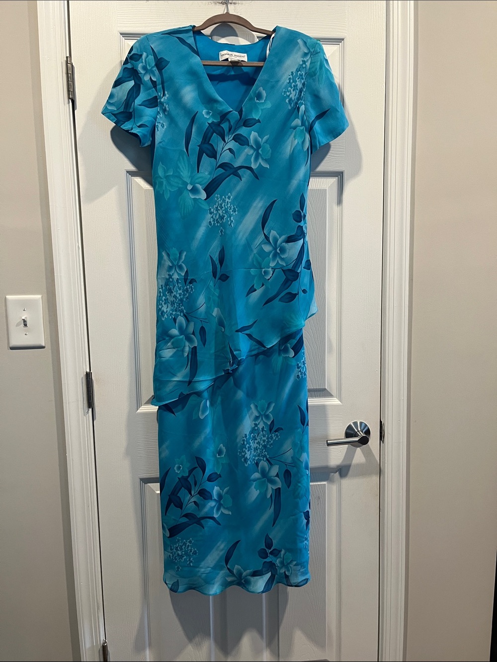 Donna Ricco Turquoise Floral Maxi Dress Set size 10 Flowy